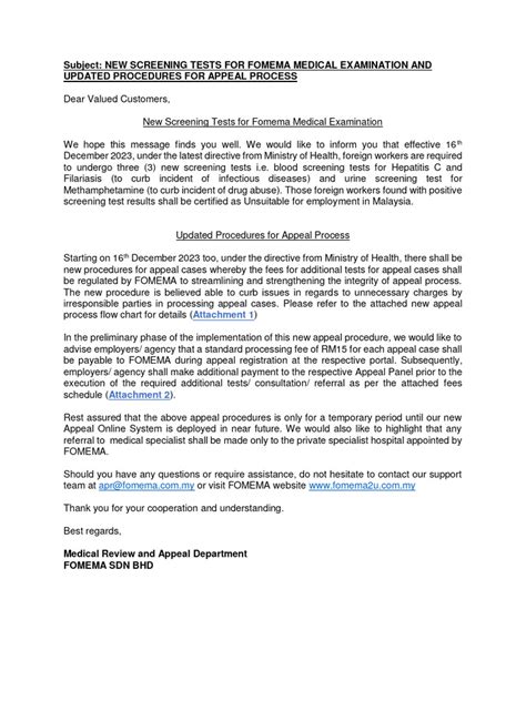 FOMEMA Medical Examination Appeal .
